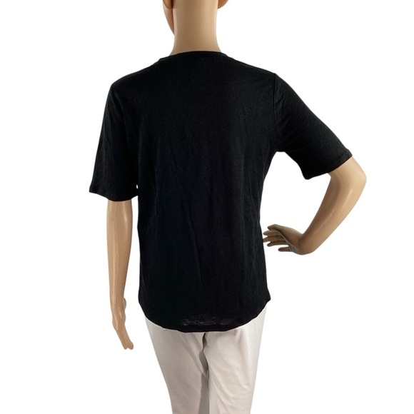 Maje Trinite Black Embroidered Linen T-Shirt Floral Mirror Stitch Size 1 (S) - Picture 5 of 7